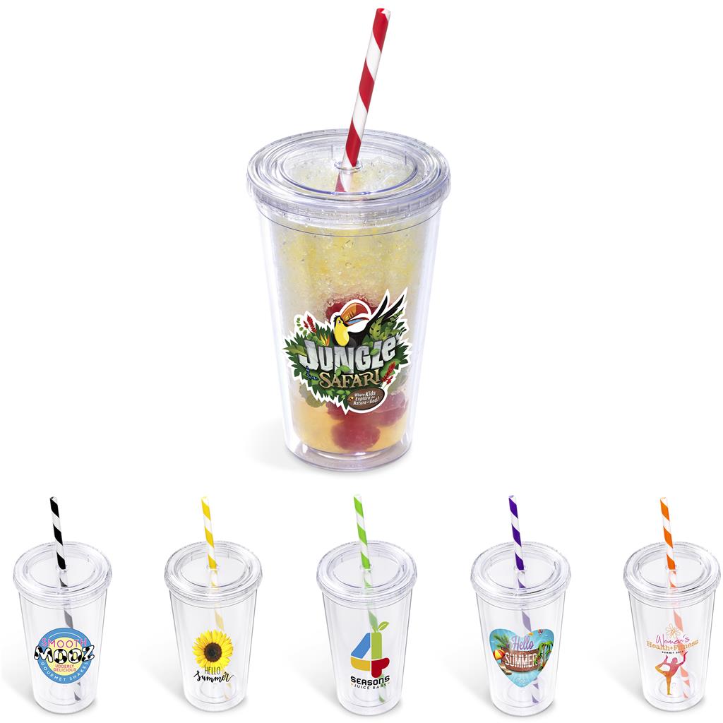 Malibu Double-Wall Plastic Tumbler & Straw - 470ml