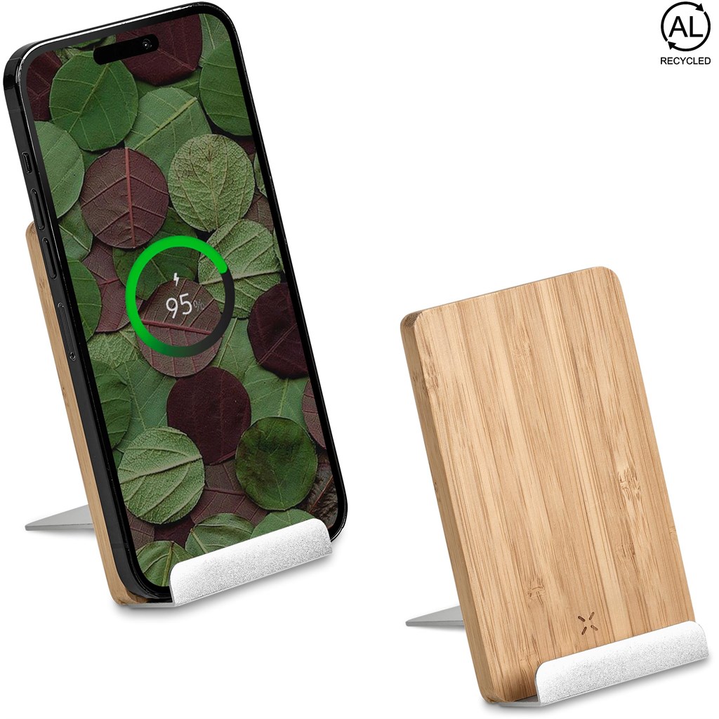 Okiyo Hakka Bamboo & Recycled Aluminium Wireless Charging Phone Stand - Image 2