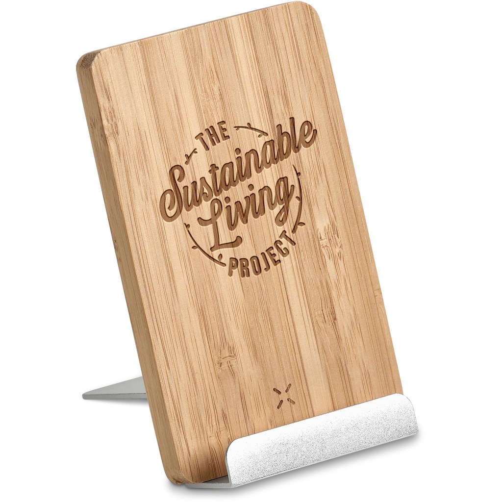 Okiyo Hakka Bamboo & Recycled Aluminium Wireless Charging Phone Stand - Image 7