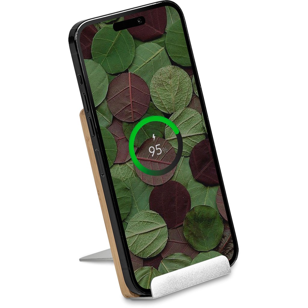 Okiyo Hakka Bamboo & Recycled Aluminium Wireless Charging Phone Stand - Image 5