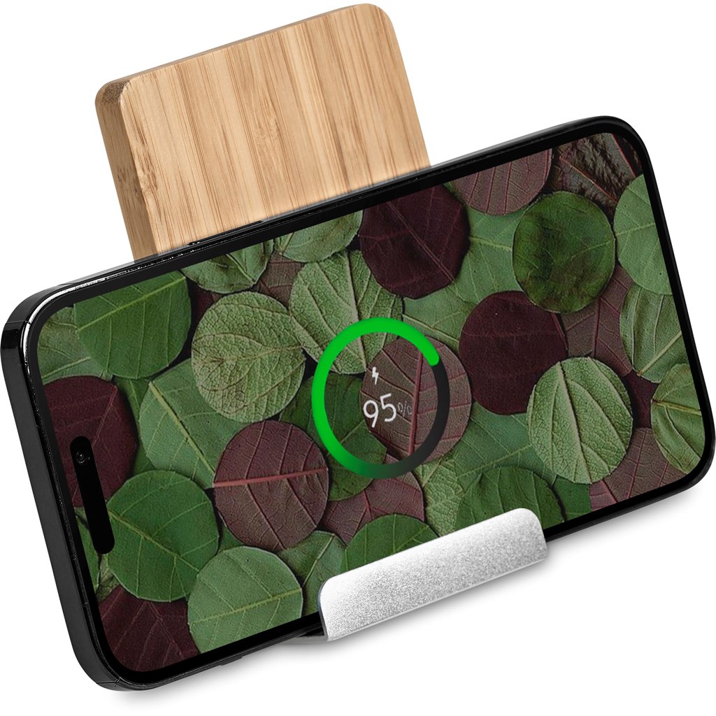 Okiyo Hakka Bamboo & Recycled Aluminium Wireless Charging Phone Stand - Image 4